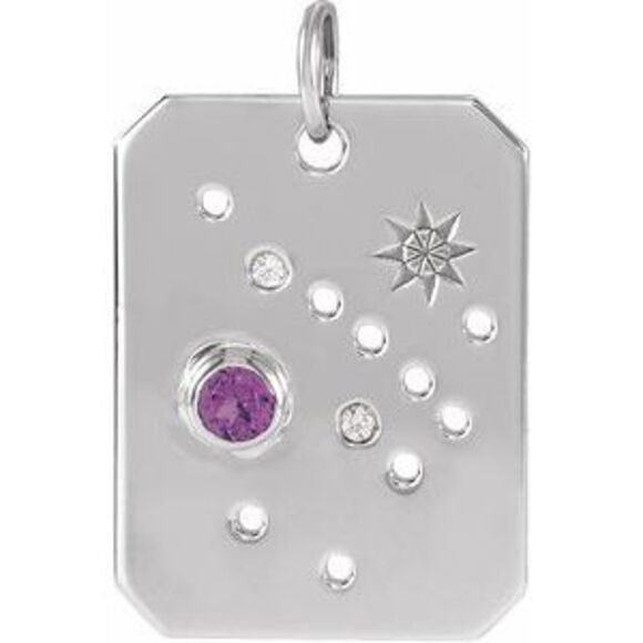 Sterling Silver Natural Amethyst .01 Diamond Sagittarius Constellation Pendant